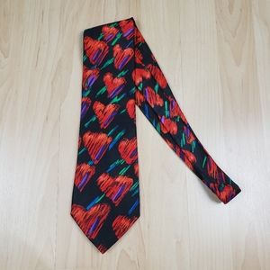 Vintage 80s Mens Necktie Fratelli Polyester Hearts Colors Art